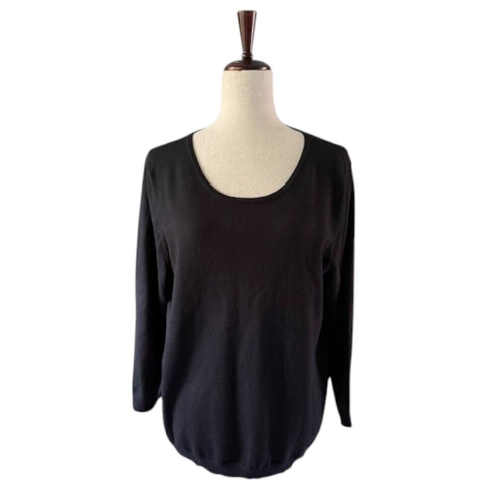 Talbots Women's Black Sweater Top Tie Back Silk Cotton Blend Scoop Neck XL NWT